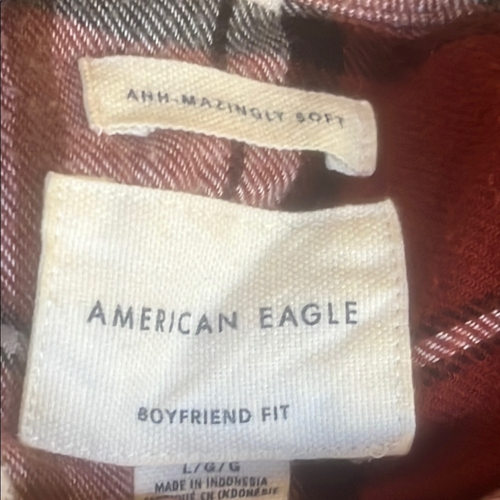 American Eagle AHH-AMAZINGLY Soft Boyfriend Fit Brown Plaid Flannel Women Size L - Picture 6 of 7